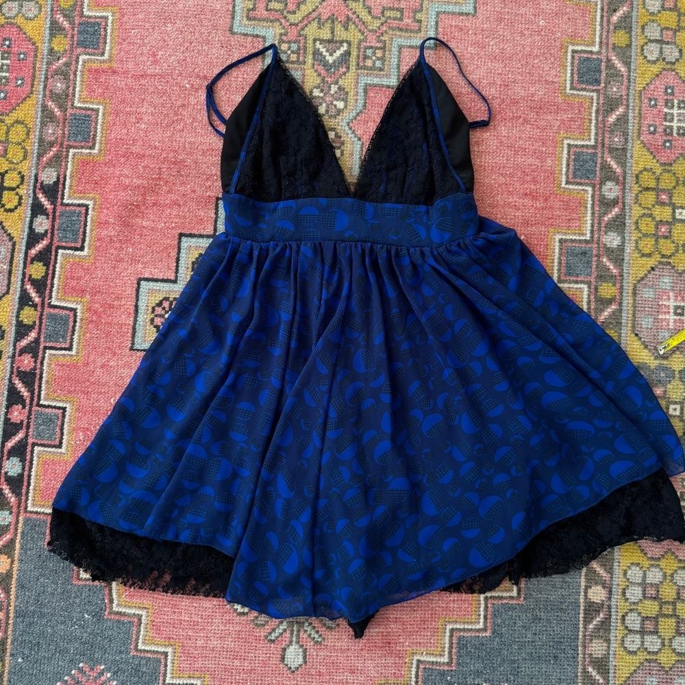 Women's Black & Blue Lace Babydoll Mini Dress With Lining No Tags Sz Small